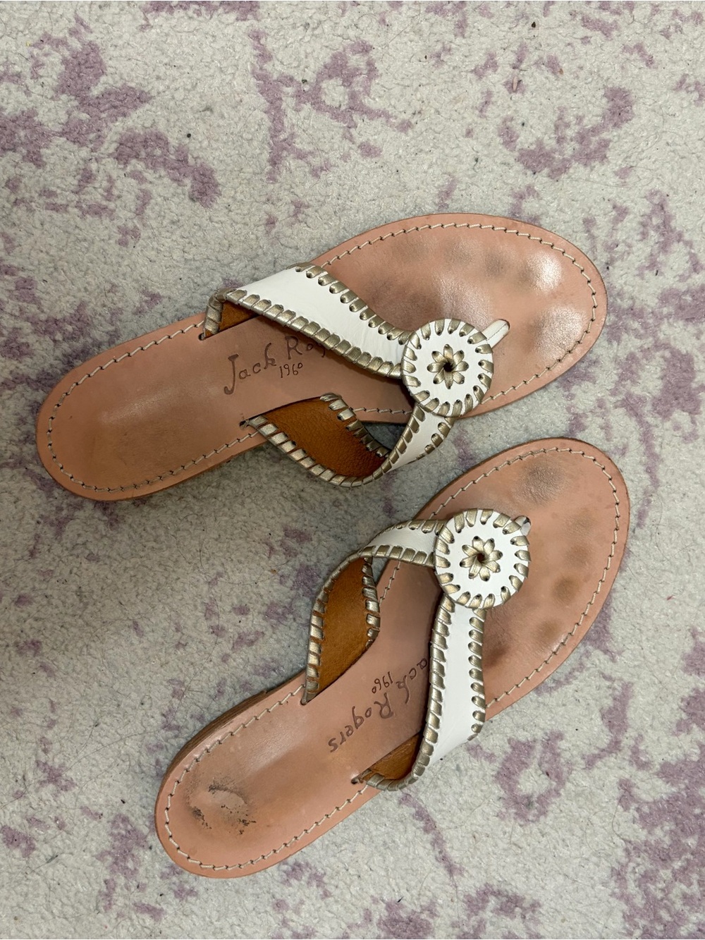 Jack Rogers White Leather Whipstitch Hugo Sandals